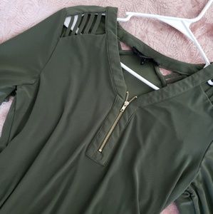 Sage Green 3/4 sleeve top with cut outs